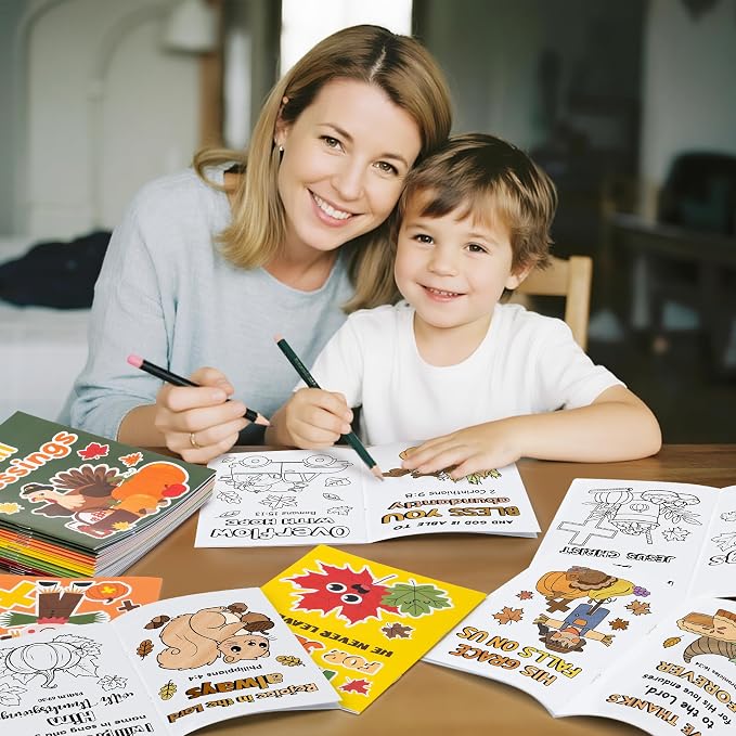 Dvbonike 48Pcs Fall Bible Coloring Books Religious DIY Color-in Pages | Drawing Booklet Bulk, Autumn Party Supplies, Christian Activity, Sunday School Artwork, Classroom Rewards, Thanksgiving Gift