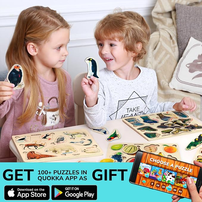 Wooden Puzzles for Toddlers 1-3 - 3 Montessori Kids Puzzles Ages 2-4 | Realistic Wood Puzzle for Toddlers 3-5 Boy and Girl - Learning Insects, Arctic Animals and Birds for Children