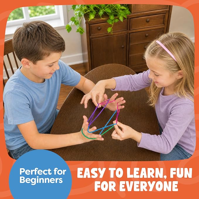 Kasfalci Cats Cradle Rainbow String Game Kit - Teen Girl Gifts for 6-8-12 Year Old Boys Girls - Road Trip & Travel Toys for Kids - Classic Finger Game with 2 Strings
