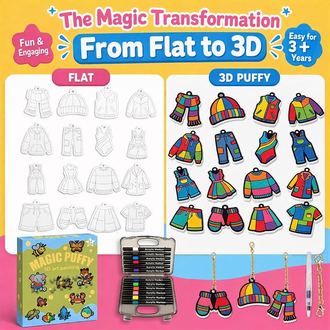 MWOMGLP Magic Foam Texture Painting Kit, 16 Pack DIY Puffy Foam Art Craft Set for Kids, 3D Sensory Painting Paper with Colorful Foam Sheets, Creative Gift for Boys Girls Ages 3+(Fashion)