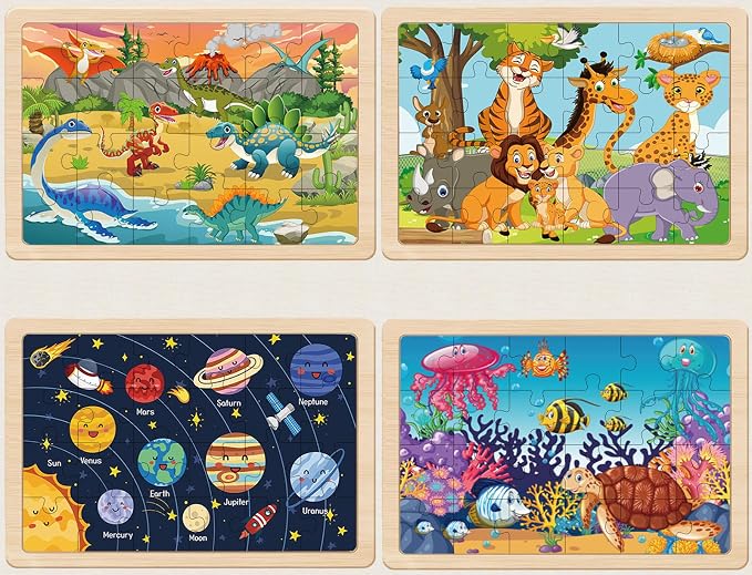 Puzzles for Kids Ages 4-6, 4 Packs 24 Piece | Wooden Jigsaw Puzzles for Kids Ages 3-5 Preschool Educational Learning Toys Gifts for 3 4 5 6 Year Old Boys and Girls