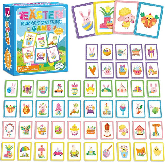 gisgfim 100 PCS Memory Matching Game Easter Concentration Memory Games Card Learning Educational A Fun & Fast Easter Egg Bunny Religious Cross Matching Games