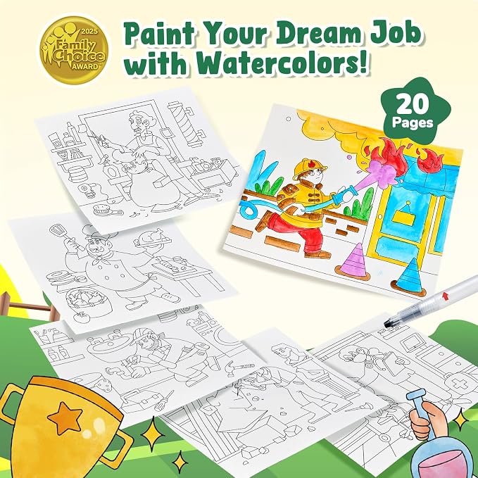 JoyCat Paint with Water Coloring Books for Toddlers (Occupations) | Watercolor Painting Set for Kids Ages 3-5 & 4-8, Arts & Crafts Drawing Activity Travel Toy, Birthday Gifts for Boys & Girls