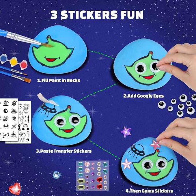 EPUMP Rock Painting Kit for Kids - Glow in The Dark Arts and Crafts Supplies Kits for Girls Boys - Kids Activities Creative Art Set Birthday Gifts DIY Paint Toys for Age 6 7 8 9 10 11 12 Years Old