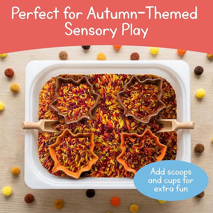 Fall Sensory Play Rice for Kids, 2 lbs – Autumn Sensory Bin Filler for Scooping, Pouring, Sorting & Creative Play – Perfect for Sensory Bins and Tables – Fine Motor Play – Ages 3+