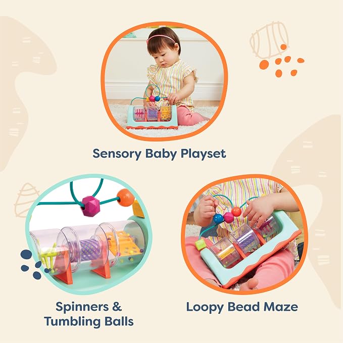 B. toys Bead Maze Baby Activity Station, Spin Rattle and Roll, Interactive | Spin, Rattle & Roll multi-activity station with bead maze and 3 clear spinners filled with beads, paddles, and, 6+ Months