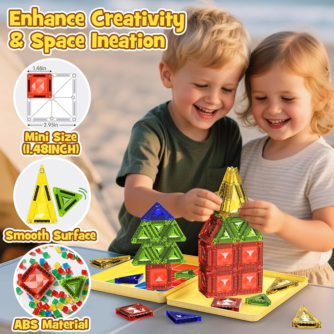 40PCS Magnetic Tiles Travel Storage Diamond Blocks 10% Thicker 3+ | Magnetic tiles with diamond texture & yellow box. Great for travel, car rides, Montessori play & on-the-go fun