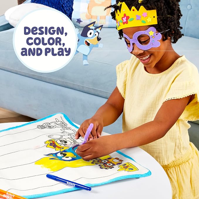 Bluey Creative Dress-Up Set, Includes Colorable Cape, Felt Crown, & Play Mask, Foam Stickers, Coloring Markers, and Gems, Bluey Toys, Toddler Activities, Dress Up Costumes for Kids, Fun Family Toy