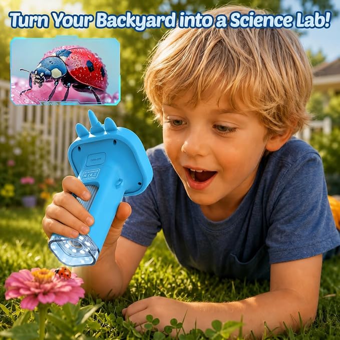 Kids Handheld Digital Microscope Portable: Mini Science Gifts Kit STEM Toy | 2.4" Display Gifts, Rechargeable, 1000X Pocket Educational Magnifying Glass Outdoor Gifts for Boys Girls