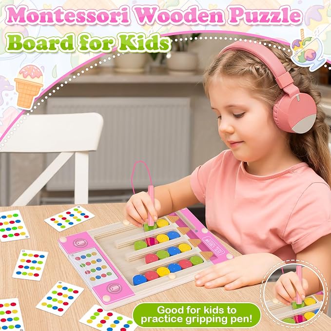 Magnetic Wooden Toys for 3-6 Year Old Girls, Montessori Brain Teasers Game | 3 4 5 Year Old Girl Birthday Gifts, Sensory Toys for Kids with Autism, Road Trip Color Puzzle Maze Toy - Outdoor Portable