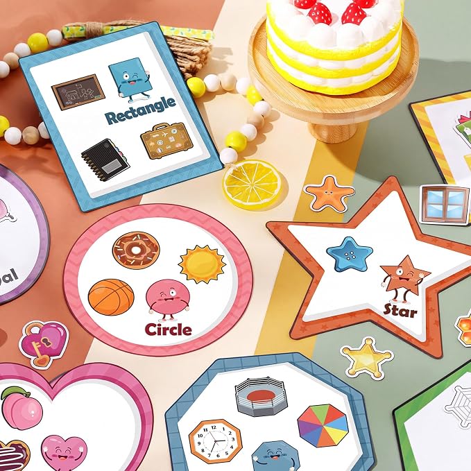 Blosssound 10 Set Magnetic Shape Sorting for Kids Learning Toys,Boho | Pair Everyday Objects with Shapes to Build Early Geometry Recognition, Fine Motor Skills, and Vocabulary Through Play
