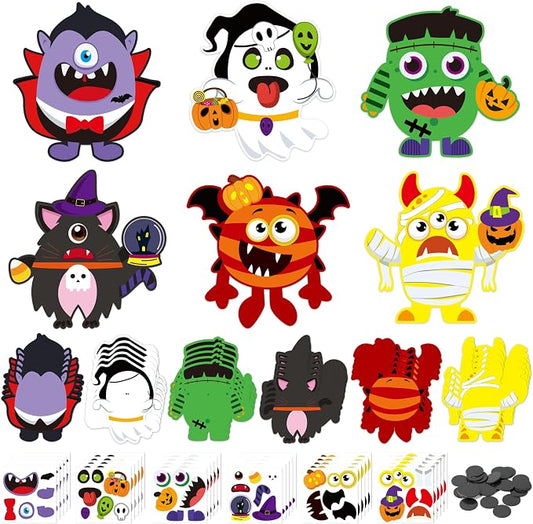 Haooryx DIY Halloween Monster Magnet Craft Make Your Own Halloween Sticker | 30 Set Halloween Characters Decor Stickers Craft, Kids School Activity Art Project Refrigerator Bulletin Board Decor Supplies