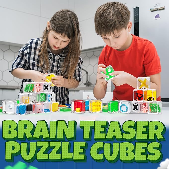 Mini Cube Puzzle Games (24-Pack) 3D Brain Teaser Maze Ball Party Favors | 1.5-In IQ Balance Puzzle Boxes for Kids, Teens & Adults, Mini Games, Goodie Bags, Stocking Stuffers & Carnival Prizes