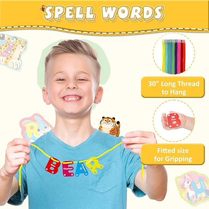 26 Pairs Animals Lacing Cards| Alphabet Sewing Cards Kits for Toddlers | Preschool Learning, Developing Fine Motor Skills, Classroom Supplies