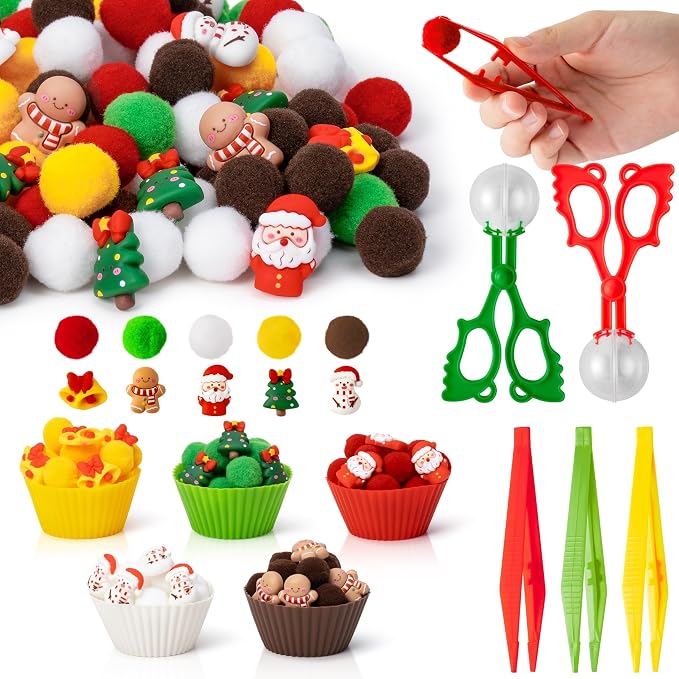 Christmas Sensory Bin Fillers, 266Pcs Fine Motor Toy Set | Counting Sorting Toys, Preschool Education Activities, Christmas Gift for Kids, Plastic Bead with Santa Claus Cup Clip