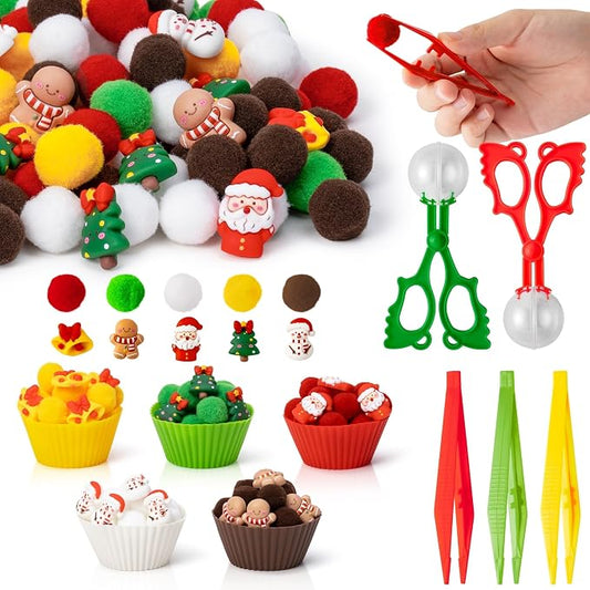 Christmas Sensory Bin Fillers, 266Pcs Fine Motor Toy Set | Counting Sorting Toys, Preschool Education Activities, Christmas Gift for Kids, Plastic Bead with Santa Claus Cup Clip