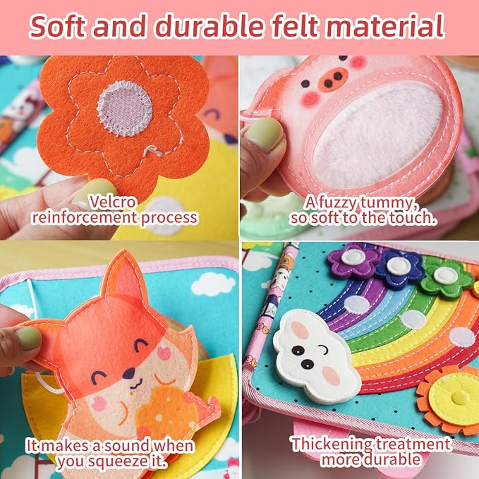 Busy Book for Toddlers 1-3 Years Old, Quiet Busy Board, Suitable for 1-Year-Olds, Montessori Toy, Birthday Gift for 1-Year-Old Boys and Girls, Felt Activity Book, Baby Travel Toy
