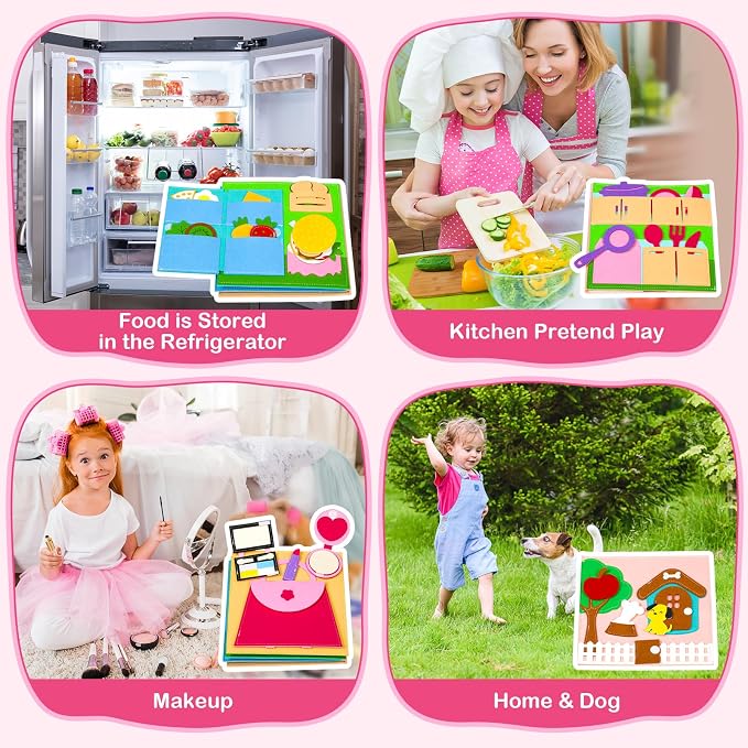 Montessori Busy Book Toddler 2-4 3-5 Birthday Gift Girl Toys Boy Travel Toy | Felt Busy Board Book Pretend Play Car Airplane Travel essentials Toys Kids Educational Sensory Activity Board Open Ended Toys