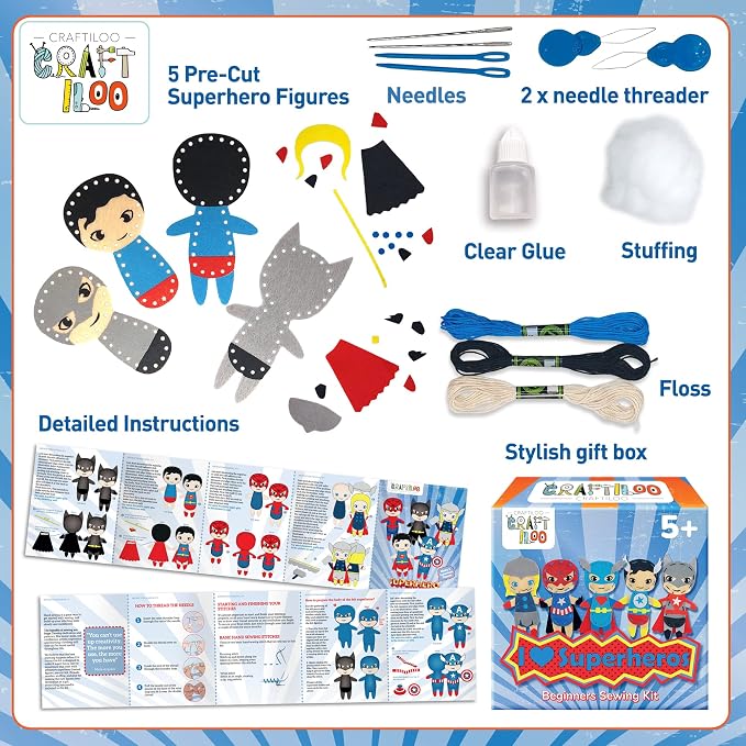Superhero Sewing Kit for Little Kids - 5 Easy Felt Beginner Projects