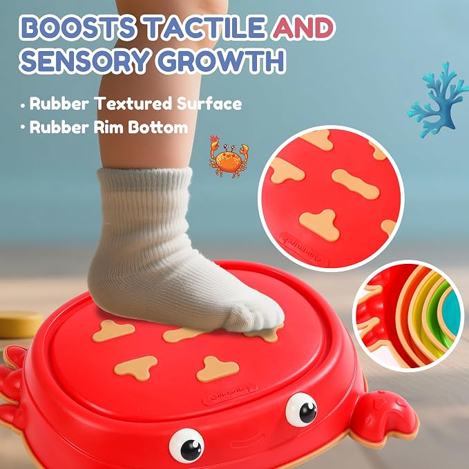 Balance Stepping Stones for Kids, Non-Slip Toddlers Sensory Toys Outdoor or Indoor Play, Promoting Motor Skills and Confidence, Coordination Toys for Children Age 3 4 5 6 7+（Crab）