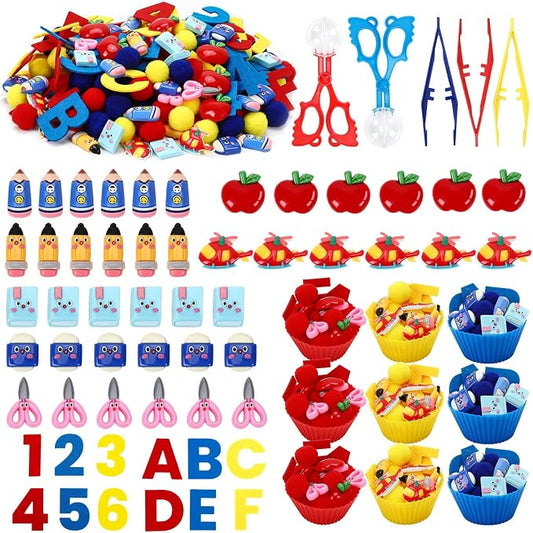 Sensory Bin Filler Set with Pom Poms, Sensory Bin Fillers | Fine Motor Development Counting and Sorting for Fine Motor Skills, Back to School Learning Activities
