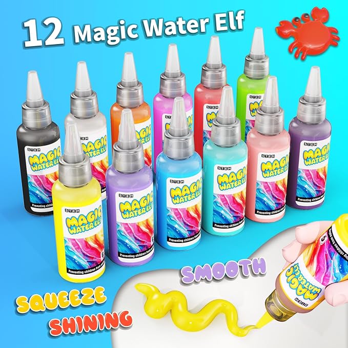 Magic Water Toy Elf Kit, Water Fairy Water Gel Kit with 12 Magic Gels, 12 Shape Molds, Fun Summer Toys Gifts Kids Birthday Party Favors, DIY STEM Aqua Kits Boys Girls Toys for Age 3+(12 Colors)