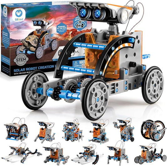 Sillbird 12-in-1 Solar Robot Building Kit STEM Gift for Boys Ages 8-13 | Powered by the Sun, Engineering Skills, DIY Educational Kit, Birthday Presents for Kids, Buildable Learning Set, 190 Pieces