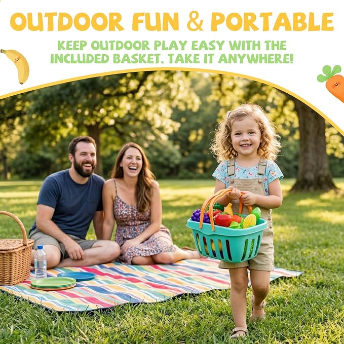 ALASOU Play Food Set with Hanging Felt Tree Mat & Storage Basket | Cutting Fruits Pretend Play Toys for Kids Kitchen, Montessori Color Sorting Playset,Gifts for Toddlers 3 4 5 6 Boys Girls