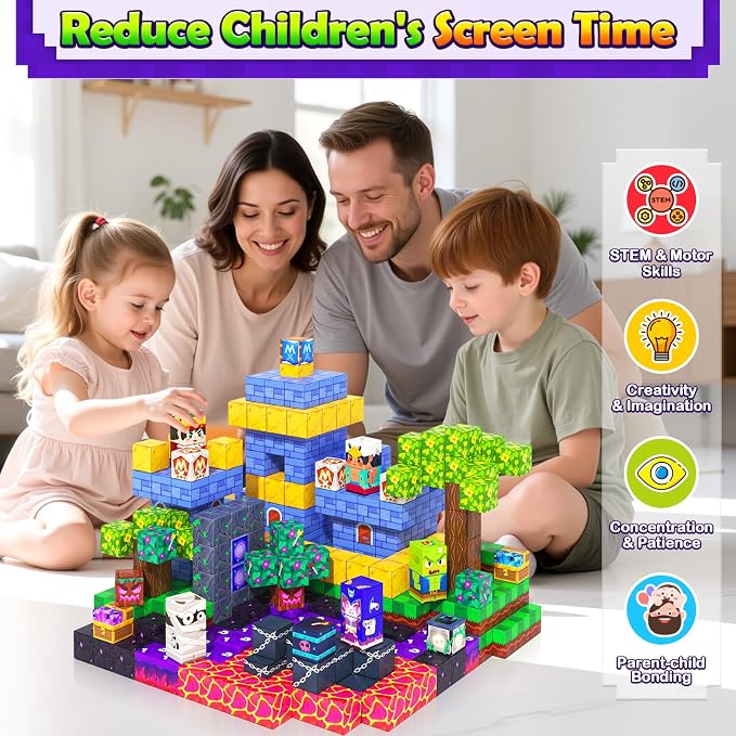 150PCS 0.8" Magnetic Building Blocks Creative Fun for Boys Girls Ages 3+ | Mine Magnet World Craft, STEM Toy for Kids Age 3-5 5-7 8-12, Sensory Learning Toys Birthday Gift for 3+ Year Old Boys Girls