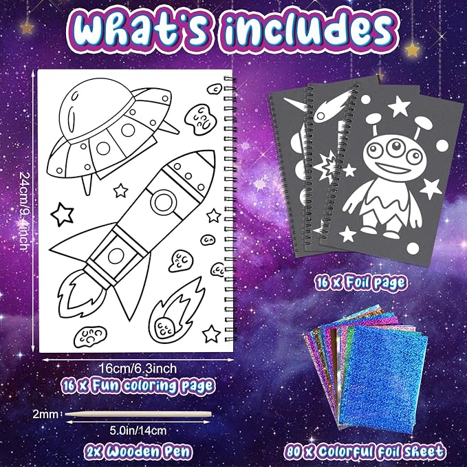 Art & Craft Activity,Foil Craft Outer Space DIY Art Fun Kits,No Mess Creative Foil Art Kits Set Drawing Game for Kids,Birthday Gifts Craft Supplies Travel Toys for Girls Boys Ages 4 5 6 7 8 9 Year Old