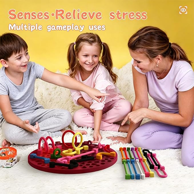 2PCS Sensory Activity Board, Silicone Fidget Toys for Calming and Stress | Autism Quiet for Adults, Toddler Sensory Toys for ADHD, Road Trip Essentials for Kids, Portable Travel Bag & 24 Strings