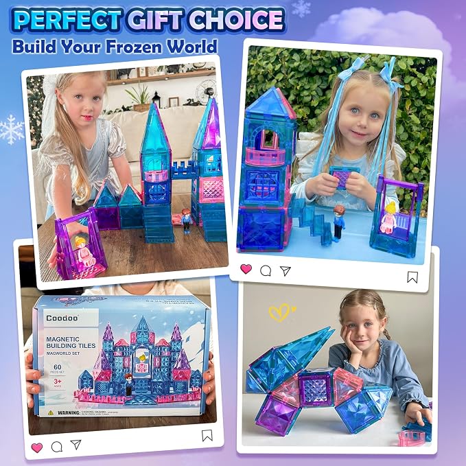 Diamond Magnetic Tiles Building Blocks-Princess Toys for Kids , Girl Gifts | Magnetic Tiles for Kids, Magnetic Blocks, 3 4 5 Year Old Girl Birthday Gifts, Toys for 3 4 5 6 Year Old Girl, Frozen Toys
