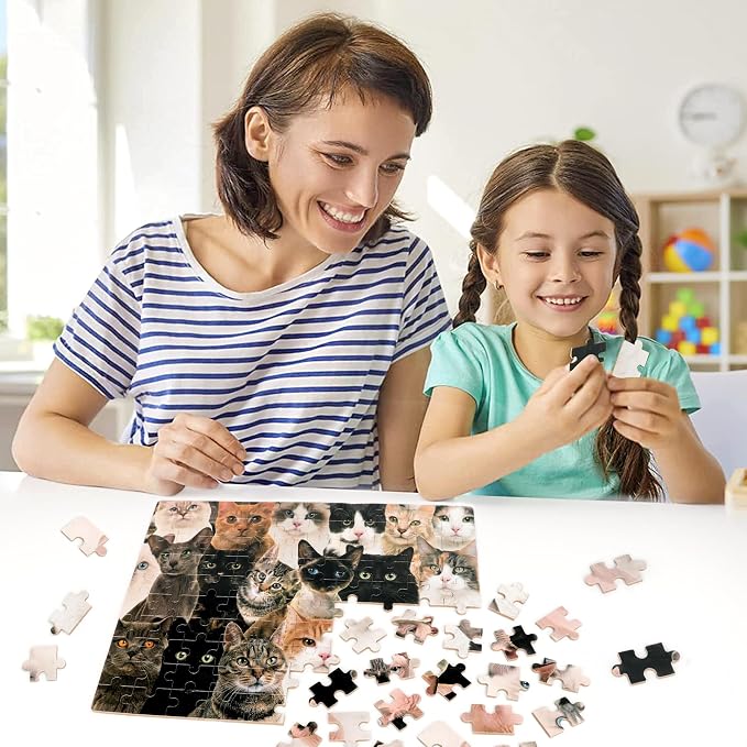 LELEMON 100 Pieces Cute Cats Jigsaw Puzzle for Kids Ages 4-8 Multicolor Cats Puzzles in a Metal Box Children Girls Boys Learning Educational Puzzles Toys