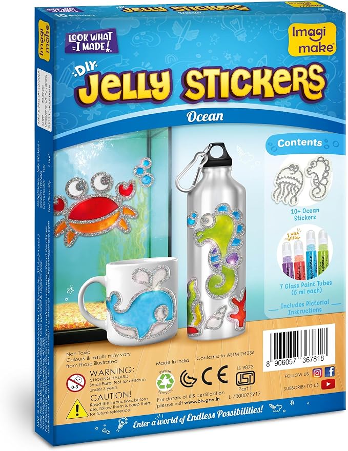 Imagimake DIY Jelly Stickers - Ocean, 10 Stickers, Low-Mess Art Kit | Paint, Peel & Stick Painting Activity, Ocean Crafts for Kids, Birthday Gift for Boys & Girls Ages 3,4,5,6,7 Years Old