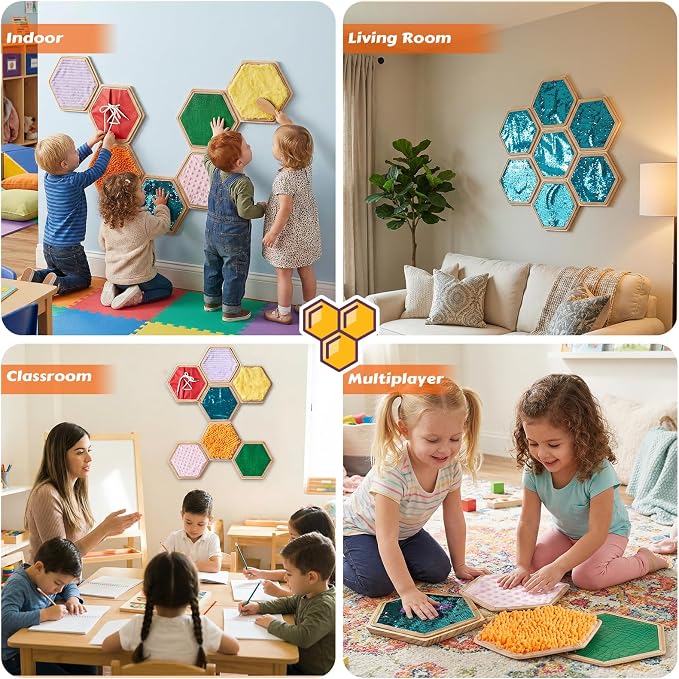 24-Piece Wooden Sensory Wall Panels for Kids with Replaceable Texture Pads | Modular Tactile Activity Boards with Texture Pads,Wall Toys for Fine Motor Skills & Sensory Exploration,for Daycare & Home