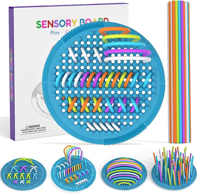 Silicone Sensory Activity Board for Toddlers Fine Motor Skills Fidget Toys | Kids calming noodles threading board eases anxiety ADHD autism portable classroom airplane office gift for adults all ages