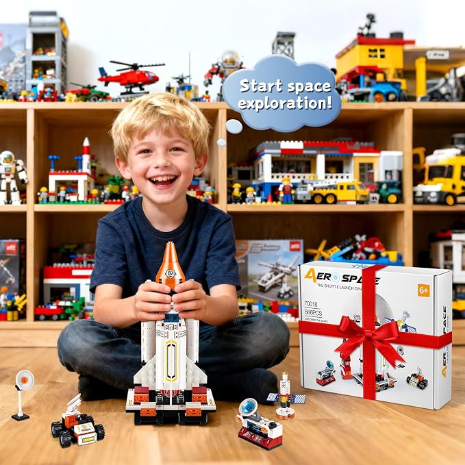 12-in-1 Space Shuttle Educational Building Toys for Kids 6-12 | STEM Learning & Space Toys featuring heavy transport rocket and launcher. Perfect Birthday Gifts for kids (566 pcs)