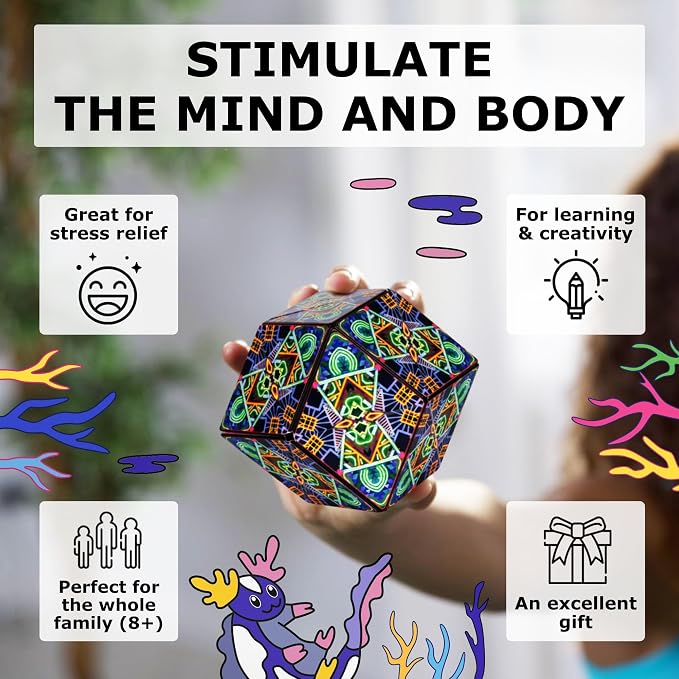 Shashibo DODECA Magnetic Puzzle Cube, Stress Relief Fidget Toy | 100+ Possible Shapes, Sensory Fidget Toy For Adults & Kids, Fun Shape Shifting Puzzle Box For All Ages