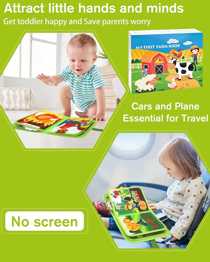 Busy Board for Toddlers 1-3 – Montessori Busy Toys for 1 2 3 Year Old Boys Girls, Preschool Educational Travel Quiet Activity Book with Life Skills, Sorting, Matching, and Cognitive Games