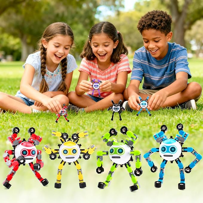 4 PCS Travel Toys Transformable Fidget Spinners Toys for Kids and Adults Sensory Toy for Boys Teens Stress Relief Autism ADHD Cool Road Trip Travel Essential Birthdays Gifts for Party Favors