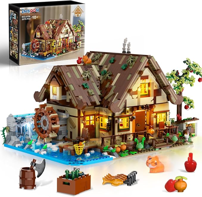INSOON Wood Cabin Building Set with Lights for Adults, Forest House Kit | Cozy Cottage Display Model Mini Building Blocks with Animal Botanical, Home Office Decor Gift for Women Men Teens (2570 PCS)