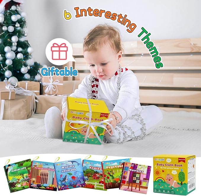 Dr.Rapeti 6 Pack Soft Books, Cloth Book, Bath Book, Baby Book, Crinkle Book | Baby Shower Toy, Washable, Nontoxic, Educational Learning Toy, Sensory Book, Baby Soft Cloth Book, Crinkle Soft Book