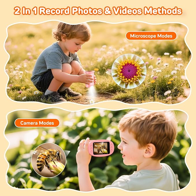 Microscope for Kids with 2.0" IPS Screen Girls Handheld Outdoor Gifts | 1000X Portable STEM Science Lab Toy, Rechargeable Digital Microscope Educational Gift for Girl Age 4-6 8-12, Pink