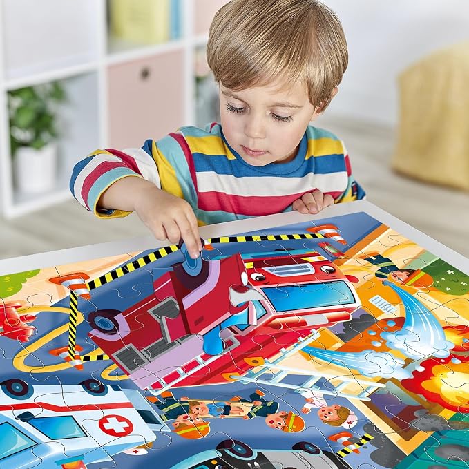 Jumbo Floor Puzzle for Kids,48 Piece Fire Rescue Jigsaw Puzzle Ages 3-8 | Firefighter Fire Truck Vehicle Puzzle,Extra-thick Cardboard,35x24 in Completed,Preschool Learning Toy Gift for Boys and Girls