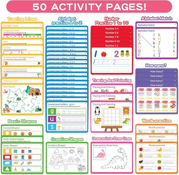 Preschool Learning Activities, Tracing Books for Kids Ages 3-5, Toddler Handwriting Practice Busy Book, ABC Alphabet Letter Number Tracing, Pre-K Kindergarten Workbook Activity Book for 3 4 5 Year Old