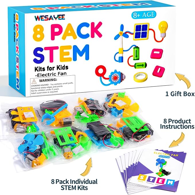 STEM Kits - 8 Bulk Circuit Science Kits for Kids Classroom Gifts Crafts | STEM Toys Science Experiment, Engineering Activities Boys Girls Grades 2-5, STEAM Project Electric Fans for School Party Gift
