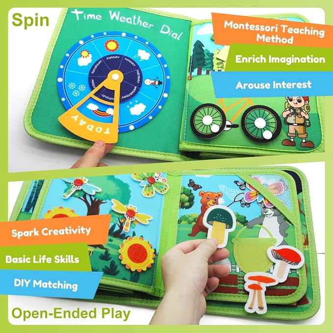 Busy Book for Toddlers 1-3, Montessori Toys Busy Board for 1 Year Old | Forest Story, Sensory, Early Learning, Baby Boys Girls Birthday Gifts, Felt Quiet Activity Books Airplane Car Travel Toy