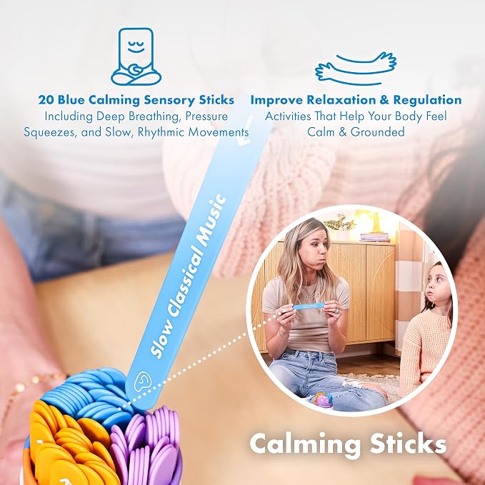 Sensory Sticks – 60 Sensory Activities, Brain Break Kit | Help Kids Relax and Refocus, Easy-to-Use, Science Backed, Occupational Therapist Approved