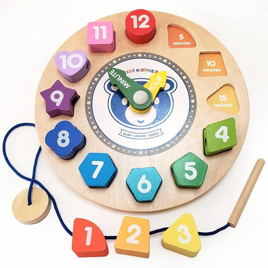 Shapes & Colors Clock - Match, Count, Lace & Play w 12pc Wood Beads + eBook
