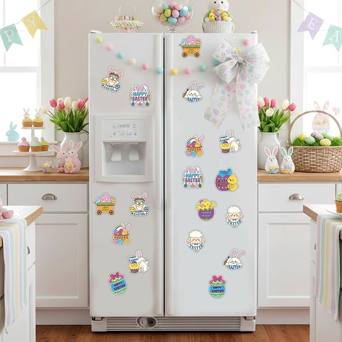 Easter Cartoon Coloring Arts Crafts Kit - 30Pcs Cartoon Color Your Own Magnets for Kids Egg Bunny Sheep Chicken Blank DIY Coloring Magnet for Easter Birthday Party Spring Holiday Favor Basket Supplies